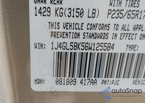 2006 Jeep Liberty Limited Edition z USA, uszkodzony, nr VIN 1J4GL58K56W125584